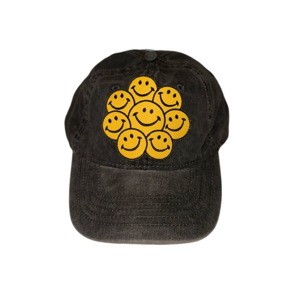 Grey Baseball Hat W/ Smiley Faces Patch - Picture 3 of 5